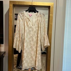 Lilly Pulitzer cream dress with gold palm trees. Never worn.
